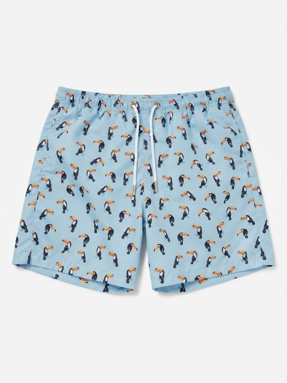 Toucan-Print Light Blue Men’s Swim Trunks